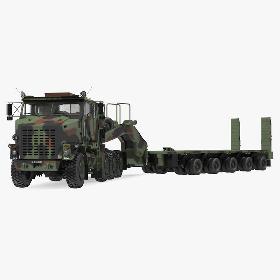 3D Oshkosh M1070 Tank Transporter Tractor with M1000 Semi-Trailer Camo Clean Rigged